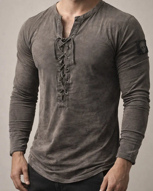 Men's T Shirt Tee Tee Graphic Collar Black Purple Wine Army Green Light Brown 3D Print Outdoor Daily Long Sleeve Lace Up Print Clothing Apparel Basic Designer Casual Classic | JRSEE:d11efa9b-4493-49bb-a143-42b532d79dde