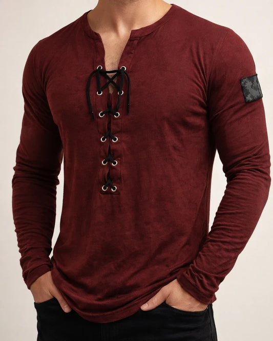 Men's T Shirt Tee Tee Graphic Collar Black Purple Wine Army Green Light Brown 3D Print Outdoor Daily Long Sleeve Lace Up Print Clothing Apparel Basic Designer Casual Classic | JRSEE:6f0738f7-a049-4d77-865b-718204228cae
