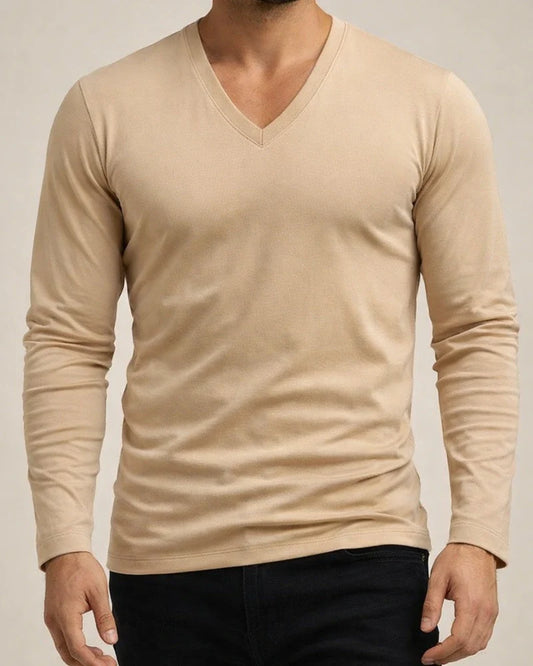 Men's T-shirt Tops Spring and Autumn Bottoming Men's V-neck Solid Color Large Size Breathable Casual Long-sleeved | JRSEE:151cfee6-1bff-4564-b849-ca5afd21b315