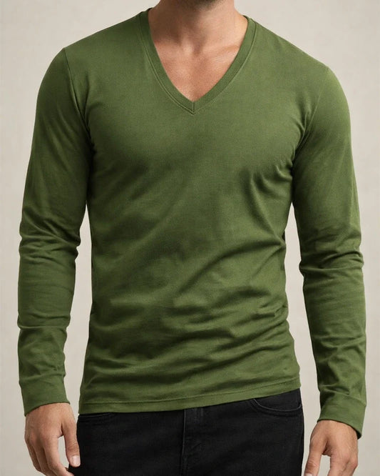 Men's T-shirt Tops Spring and Autumn Bottoming Men's V-neck Solid Color Large Size Breathable Casual Long-sleeved | JRSEE:e9f6710d-5bc7-4a02-9872-2a236917d51e