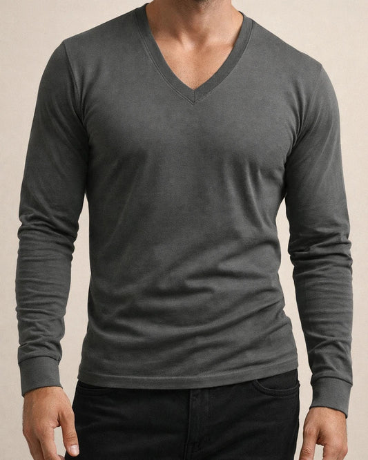 Men's T-shirt Tops Spring and Autumn Bottoming Men's V-neck Solid Color Large Size Breathable Casual Long-sleeved | JRSEE:d4c7e785-1ca1-47fc-a085-9398c11f6cfd