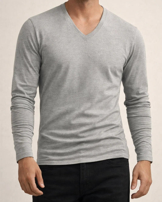 Men's T-shirt Tops Spring and Autumn Bottoming Men's V-neck Solid Color Large Size Breathable Casual Long-sleeved | JRSEE:48451f59-d60c-4428-b69a-e59e5e6dfe96