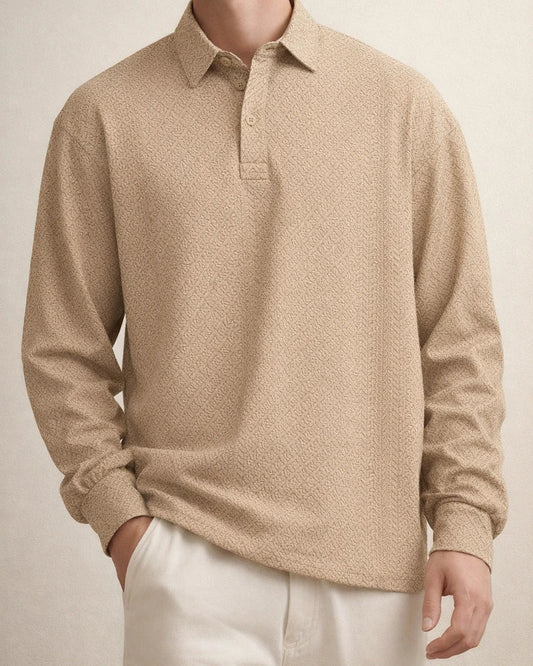 Men's Textured Jacquard Solid Color New Polo-Style Collared Long Sleeve Oversized Sweatshirt | JRSEE:a89f4b7e-f5e8-47f1-a30e-4869fa72ea83