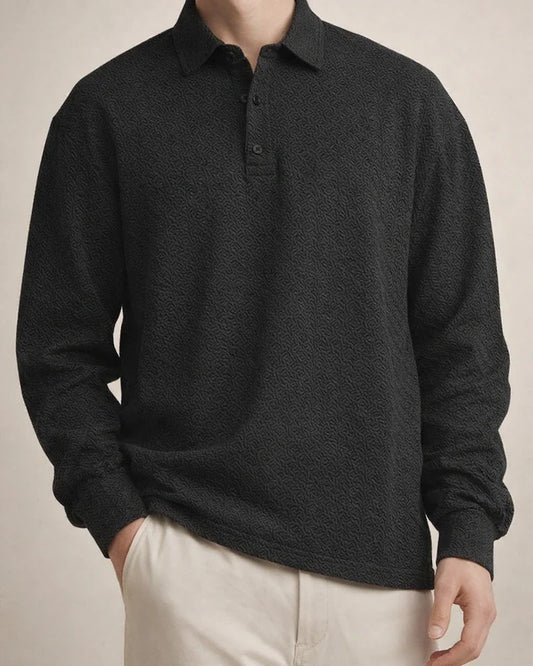 Men's Textured Jacquard Solid Color New Polo-Style Collared Long Sleeve Oversized Sweatshirt | JRSEE:2f99c376-7ea0-42fd-b633-72c2e73072d3
