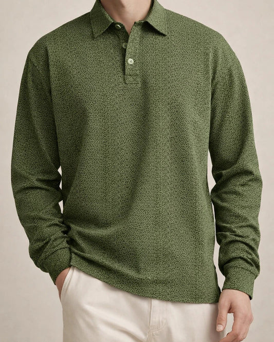 Men's Textured Jacquard Solid Color New Polo-Style Collared Long Sleeve Oversized Sweatshirt | JRSEE:78297dfe-7081-49ca-b37b-d65b6162c121