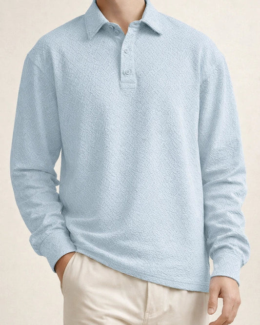 Men's Textured Jacquard Solid Color New Polo-Style Collared Long Sleeve Oversized Sweatshirt | JRSEE:469009ea-5361-434f-9e9c-669712bc273e