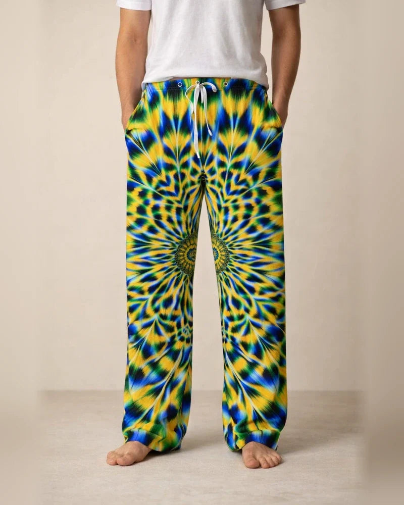 Men's Trousers Summer Pants Beach Pants Pocket Drawstring Elastic Waist Optical Illusion Graphic Prints Comfort Breathable Casual Daily Holiday Streetwear Designer Yellow Blue | JRSEE:fc4f7cfd-f0a9-487a-95ec-a913bf12402b