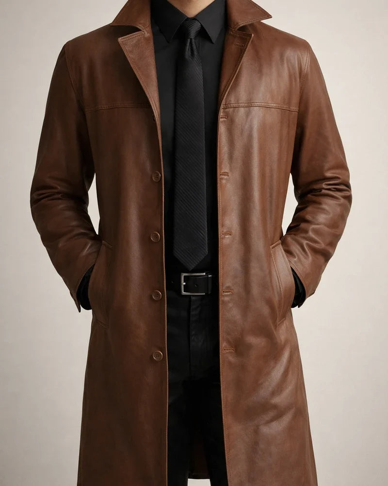 Men's Winter Coat Faux Leather Jacket Party Business Winter Fall Faux Leather Windproof Warm Outerwear Clothing Apparel Artistic / Retro Cosplay Pure Color Pocket Turndown Single Breasted | JRSEE:82e038ba-74a3-4fe4-b19e-29dd443fc562