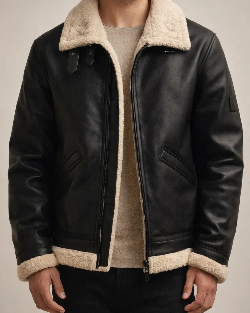 Men's Winter Fleece-Lined Motorcycle Jacket with Shearling Collar, Deer Velvet Fleece Coat, Shearling-Lined Cotton Jacket | JRSEE:8c76da1a-fe5d-4944-a6ed-b69c5aa73e90