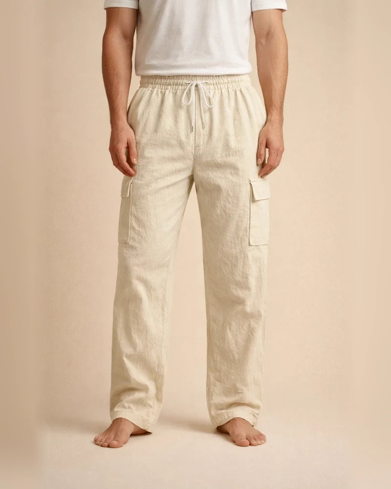 Men's Workwear Multi-Pocket Straight-Leg Linen Pants Relaxed Fit Solid Color | JRSEE:404f2889-fb97-410f-a80d-8b927ce6e4a4