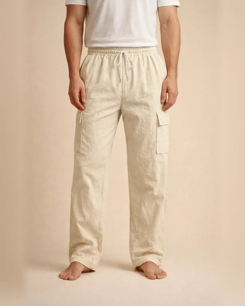 Men's Workwear Multi-Pocket Straight-Leg Linen Pants Relaxed Fit Solid Color | JRSEE:404f2889-fb97-410f-a80d-8b927ce6e4a4