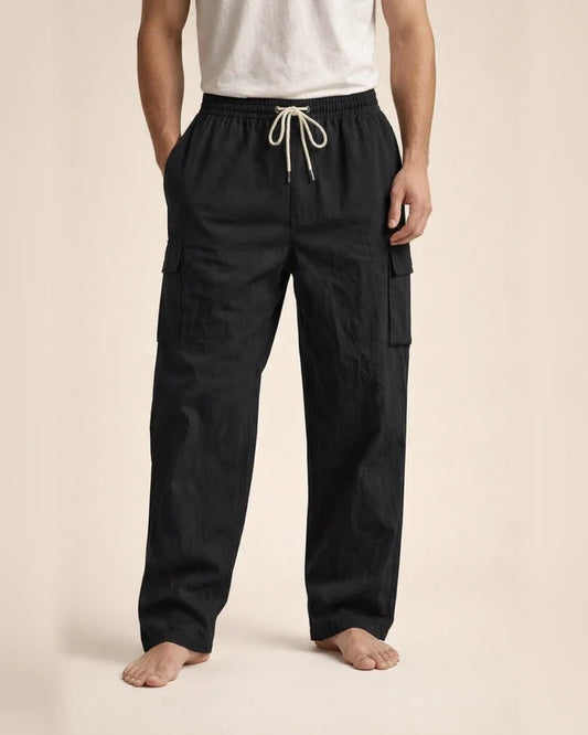 Men's Workwear Multi-Pocket Straight-Leg Linen Pants Relaxed Fit Solid Color | JRSEE:b1160812-8e60-42e7-b981-fe0cb4045181