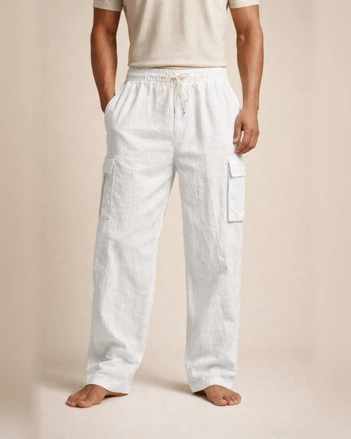 Men's Workwear Multi-Pocket Straight-Leg Linen Pants Relaxed Fit Solid Color | JRSEE:d6920ca8-6bc3-4cbc-b9b2-b30570414b94