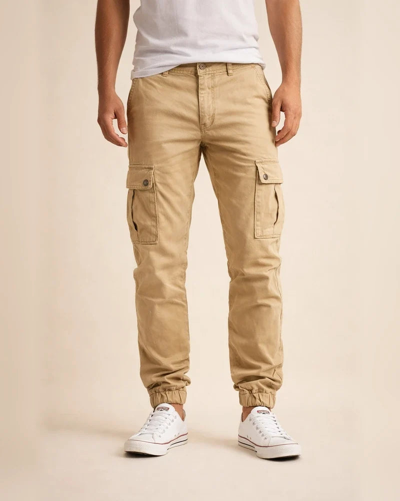 Men's Woven Casual Pants with Workwear Pockets and Cuffed Legs Solid Color Casual Pants | JRSEE:af6f3527-8426-4eb2-be91-d9dd126ec394