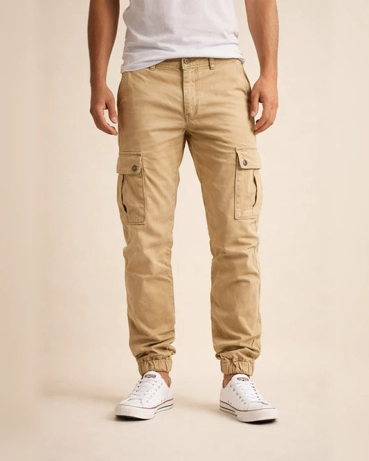 Men's Woven Casual Pants with Workwear Pockets and Cuffed Legs Solid Color Casual Pants | JRSEE:af6f3527-8426-4eb2-be91-d9dd126ec394