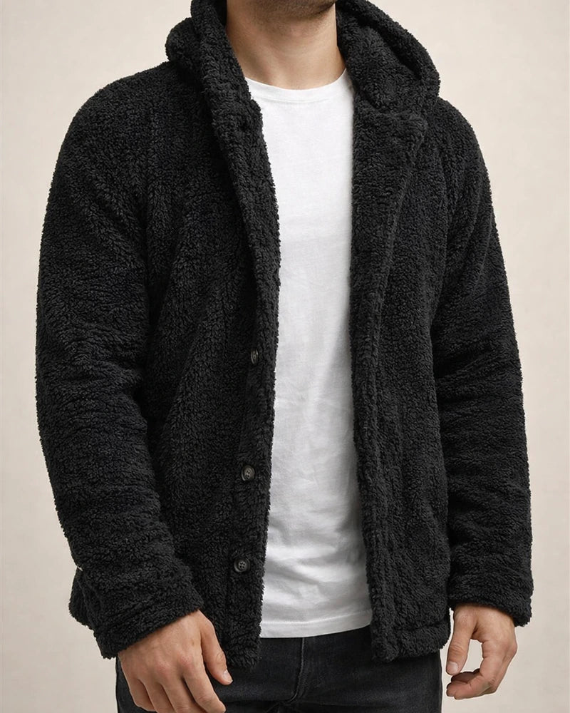 mens fuzzy sherpa jacket hoodie fluffy fleece open front cardigan button down soft coat fall outwear winter warm thicken lined jackets with pocket for men brown | JRSEE:a71f8958-06c7-4c2a-b646-c31e70ccb3a4