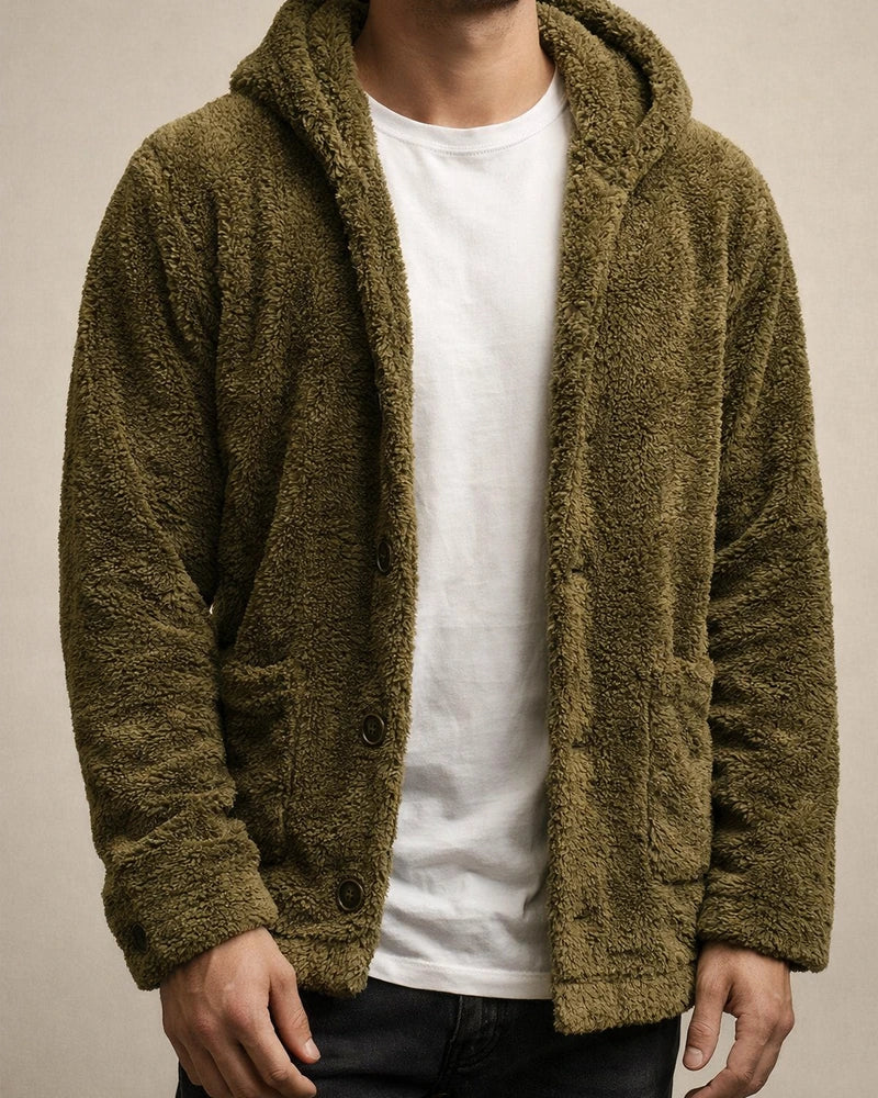 mens fuzzy sherpa jacket hoodie fluffy fleece open front cardigan button down soft coat fall outwear winter warm thicken lined jackets with pocket for men brown | JRSEE:299281f1-6b21-4b8d-844a-4d5e616a1569