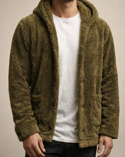 mens fuzzy sherpa jacket hoodie fluffy fleece open front cardigan button down soft coat fall outwear winter warm thicken lined jackets with pocket for men brown | JRSEE:299281f1-6b21-4b8d-844a-4d5e616a1569