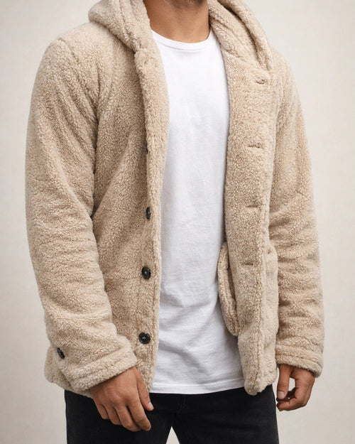 mens fuzzy sherpa jacket hoodie fluffy fleece open front cardigan button down soft coat fall outwear winter warm thicken lined jackets with pocket for men brown | JRSEE:cacb0532-3e00-4f32-93b1-c3928ec6fe5d