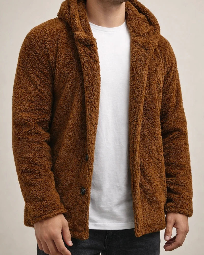 mens fuzzy sherpa jacket hoodie fluffy fleece open front cardigan button down soft coat fall outwear winter warm thicken lined jackets with pocket for men brown | JRSEE:ed63af0d-c9c3-47ca-bdbd-c944916bebe8