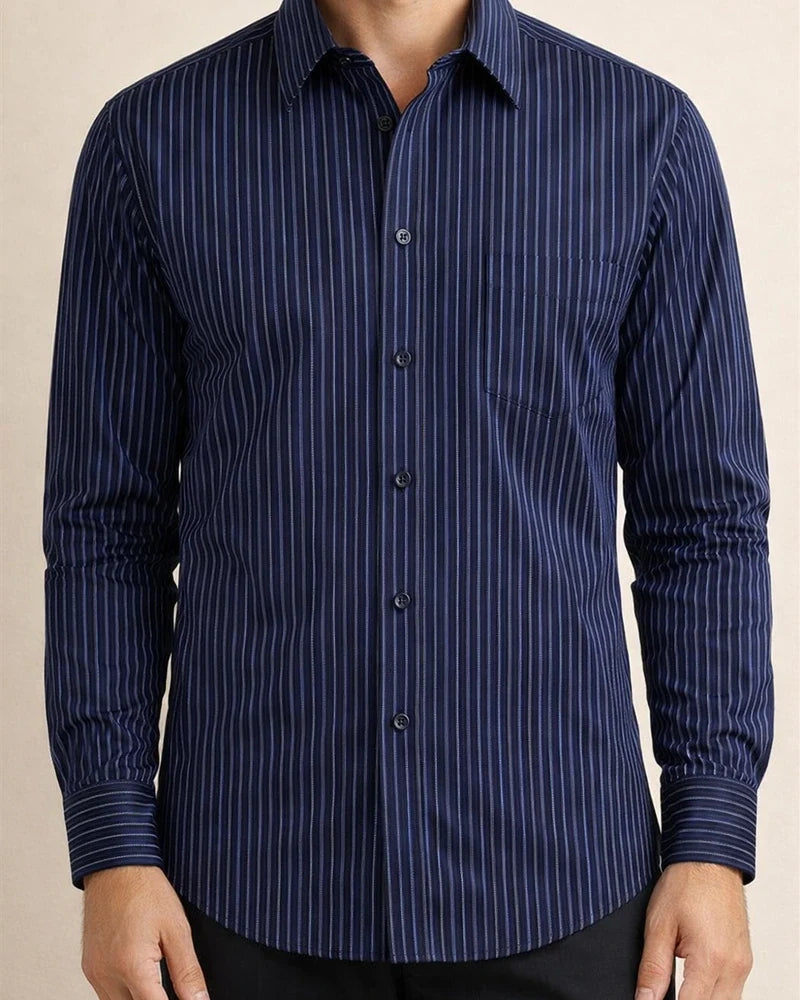 Middle-aged and Elderly Men's Long-sleeved Shirt Loose Plus Size Striped Shirt Dad Installed Middle-aged Shirt | JRSEE:fbb77a00-c7a4-42d0-afa9-29ed5da8846f