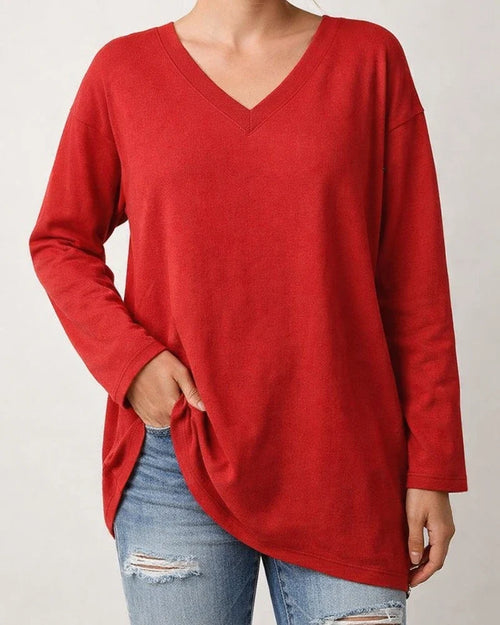 Multicolor Loose Drop Shoulder Sleeve V-neck Solid Color Female Tops | JRSEE:78052716-9c4f-4845-8012-b190a171dffb