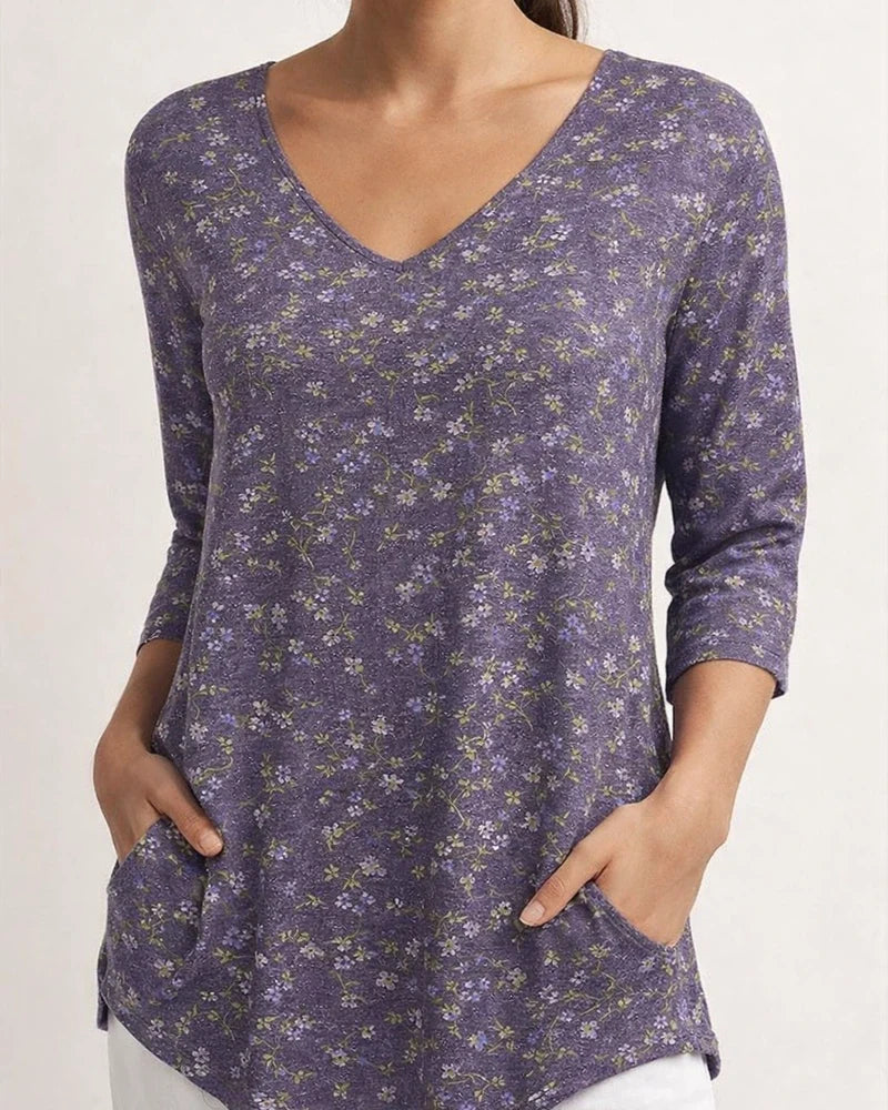 New 3D printed women's floral V-neck shirt top | JRSEE:423ec761-4d4a-4485-b41d-cbeb2a3bc988