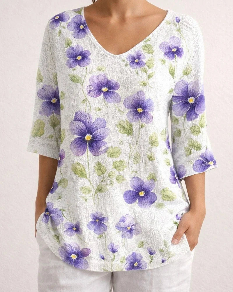 New 3D printed women's floral V-neck shirt top | JRSEE:be0af6bb-bcd5-4058-b756-ea374bb969f1