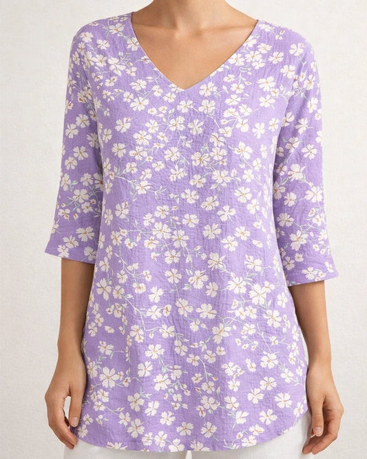 New 3D printed women's floral V-neck shirt top | JRSEE:1e8b44f3-9d49-4f18-bdd8-e8bcb08d3b9f