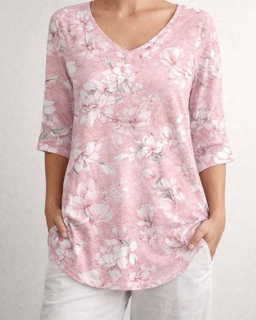 New 3D printed women's floral V-neck shirt top | JRSEE:1b767d19-2c2a-4491-b873-e858e3716176