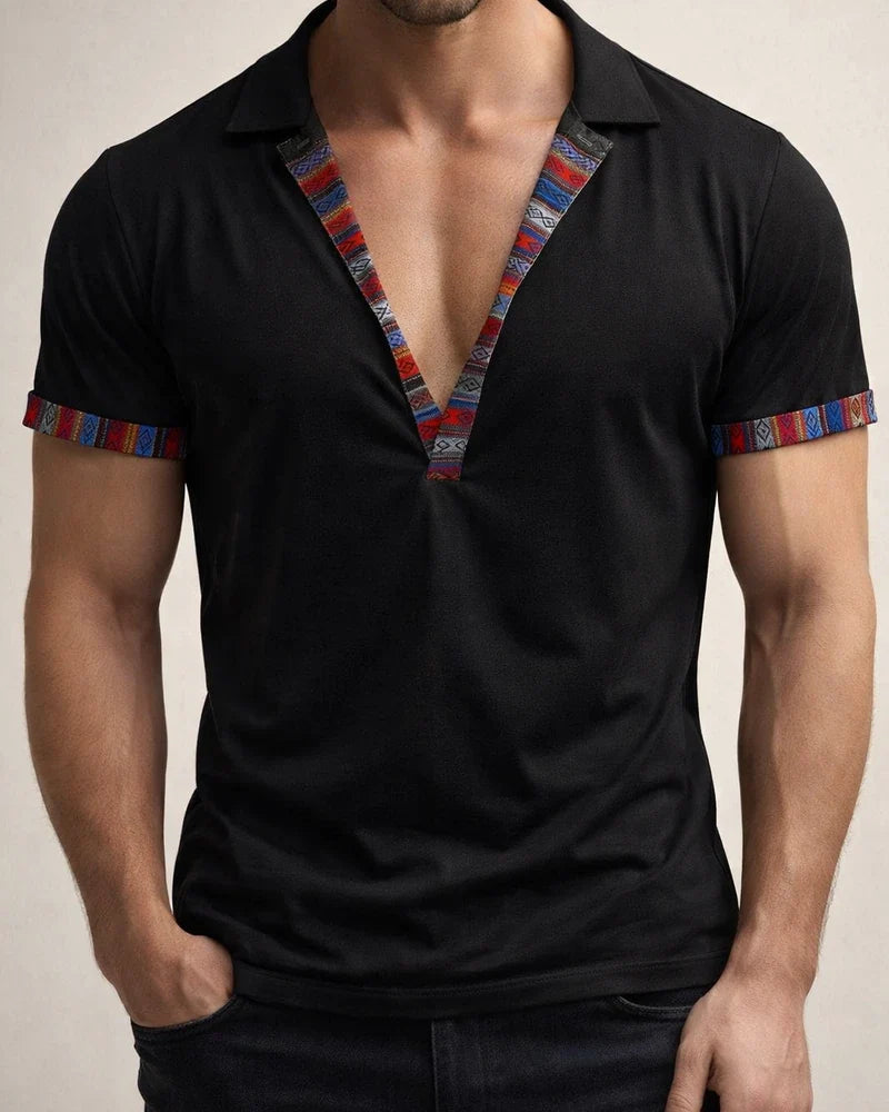 New American Summer Men's Loose Casual Bohemian Polo Shirt Short-sleeved | JRSEE:dd3b6c2d-fac0-4129-86b6-f688d9da68a3