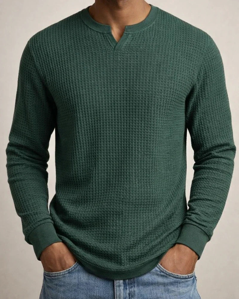 New Arrival Fall Base Layer Slim-Fit Men's Long Sleeve V-Neck Casual Waffle Weave T-Shirt | JRSEE:56034549-b4ba-4290-971c-5326d8700671