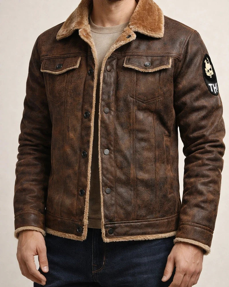 New Arrival for Fall/Winter: Men's Faux Fur Lined Workwear-Style Lapel Collar Jacket | JRSEE:2562b60e-31bc-4756-b400-45938d8d2c5f