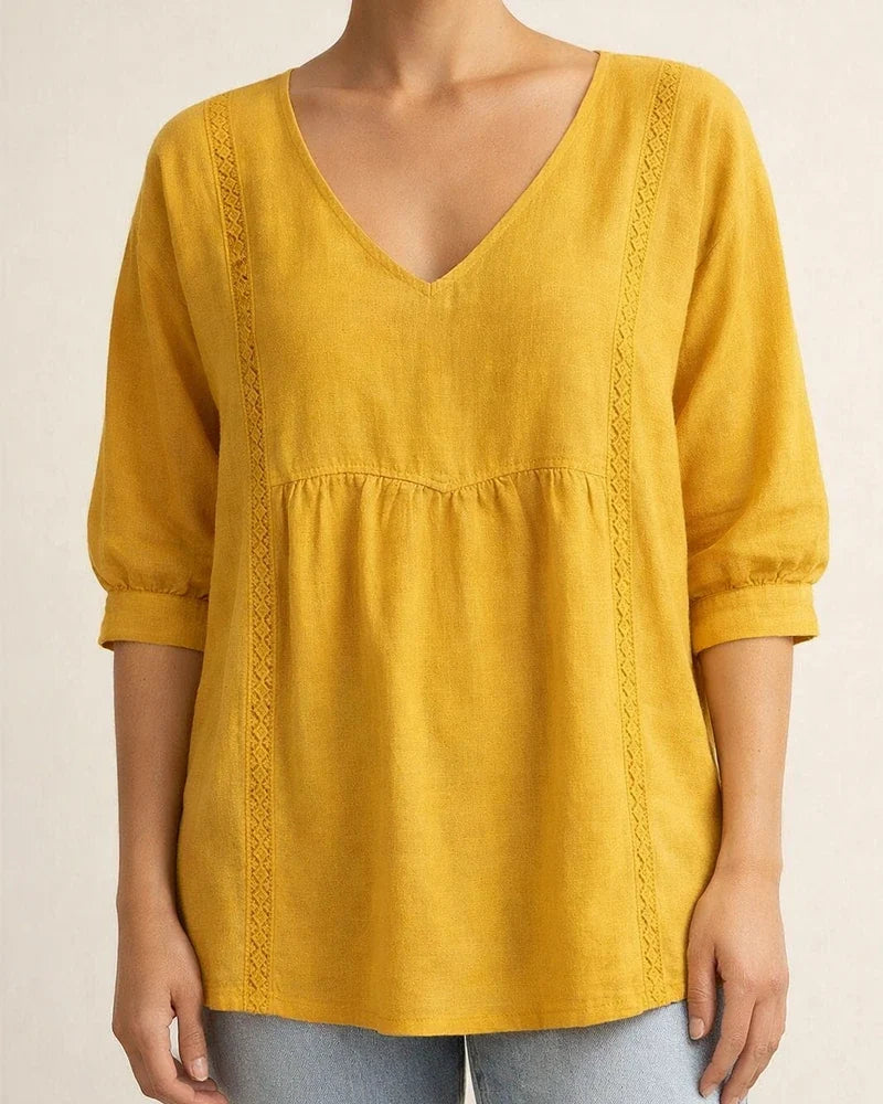 New Arrival Lace V-neck Solid Color Women's Casual 3/4-Sleeve Shirt | JRSEE:ac9d4a0b-e049-4f84-9259-3b4cfa4e1af7