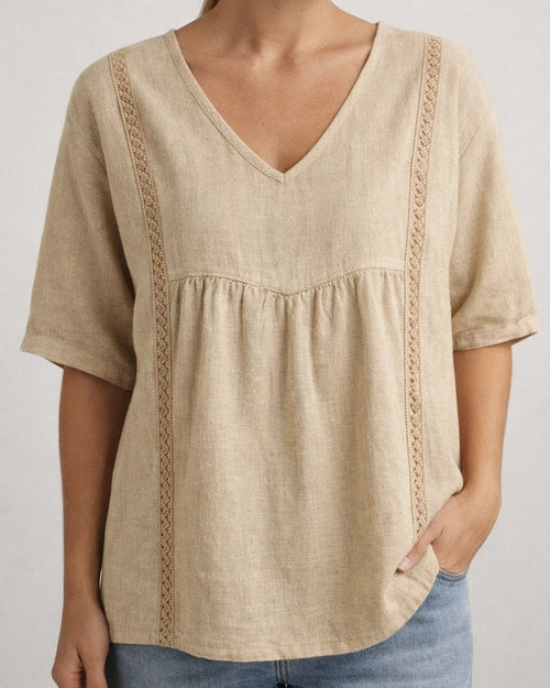 New Arrival Lace V-neck Solid Color Women's Casual 3/4-Sleeve Shirt | JRSEE:3b13d28a-a7cc-40f2-8b3b-529e96b65dee