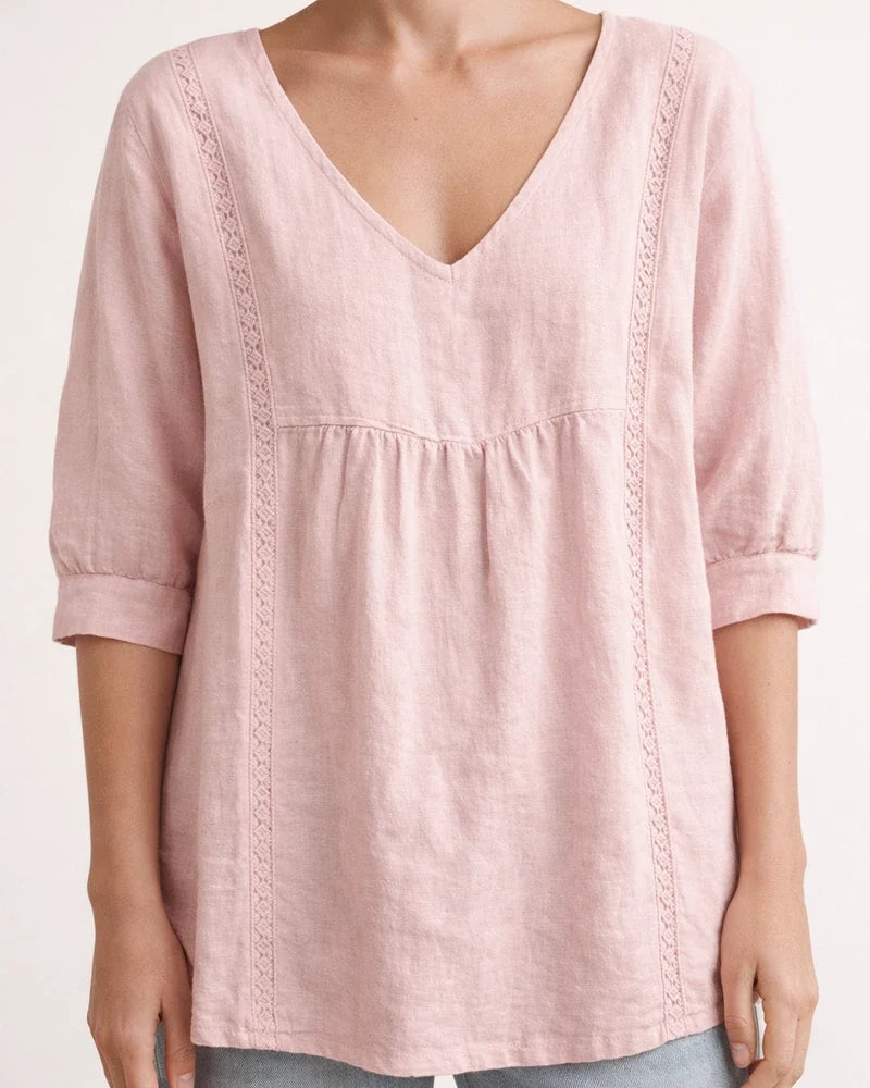 New Arrival Lace V-neck Solid Color Women's Casual 3/4-Sleeve Shirt | JRSEE:dd65af1c-ce4d-4afe-90fd-a91ae7b948df
