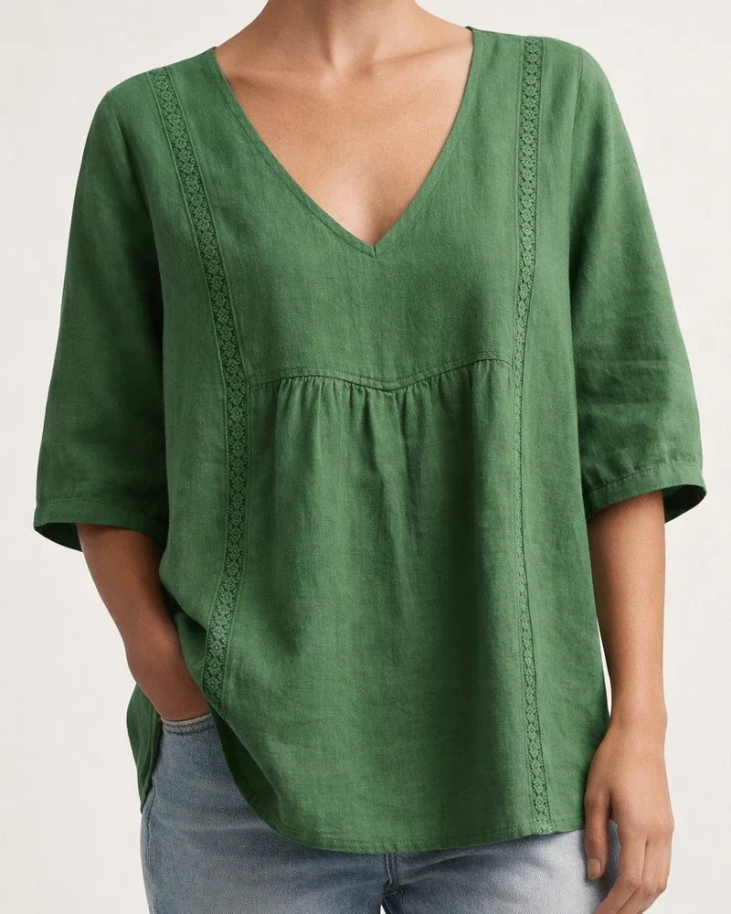 New Arrival Lace V-neck Solid Color Women's Casual 3/4-Sleeve Shirt | JRSEE:336766d6-c58e-4779-9171-cca9eaaab33f