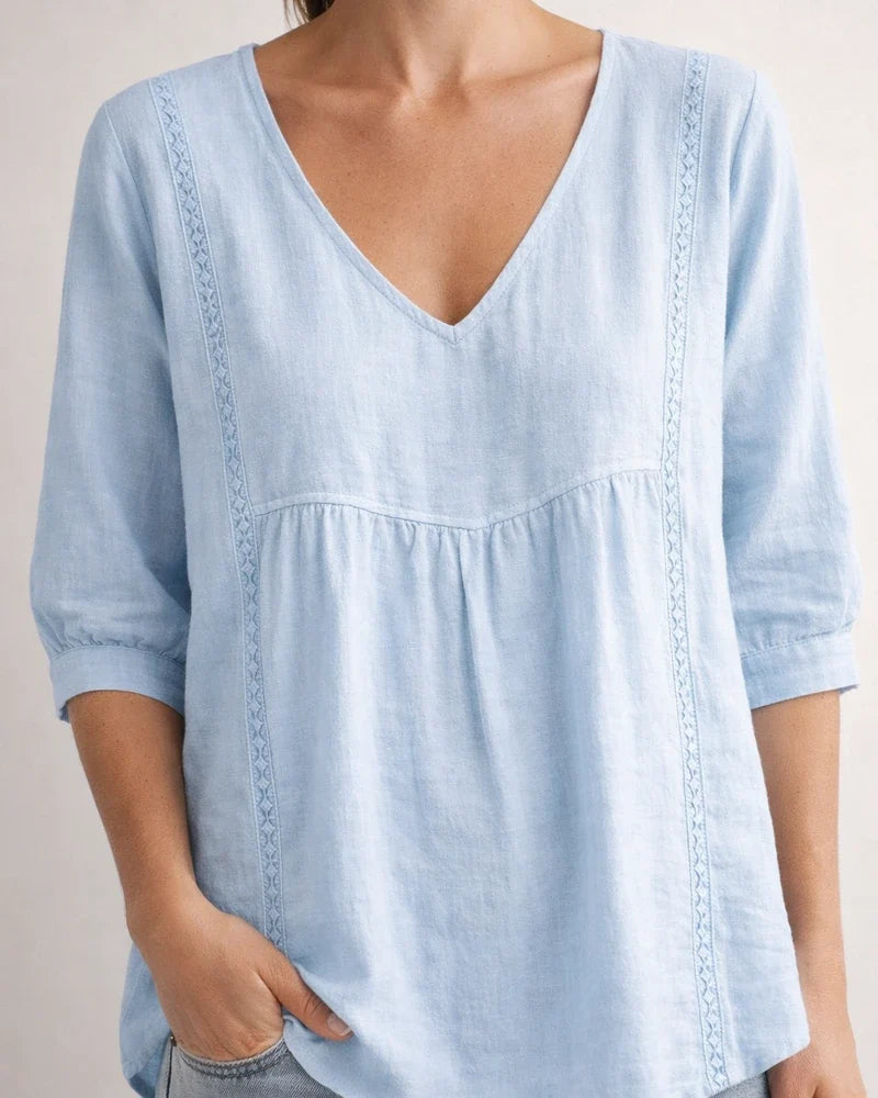 New Arrival Lace V-neck Solid Color Women's Casual 3/4-Sleeve Shirt | JRSEE:4c1ffcd9-9804-447b-85c2-340ef6b2f623