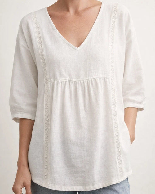 New Arrival Lace V-neck Solid Color Women's Casual 3/4-Sleeve Shirt | JRSEE:49a1420a-b5d3-4cad-b175-fb7d38d4eeb5