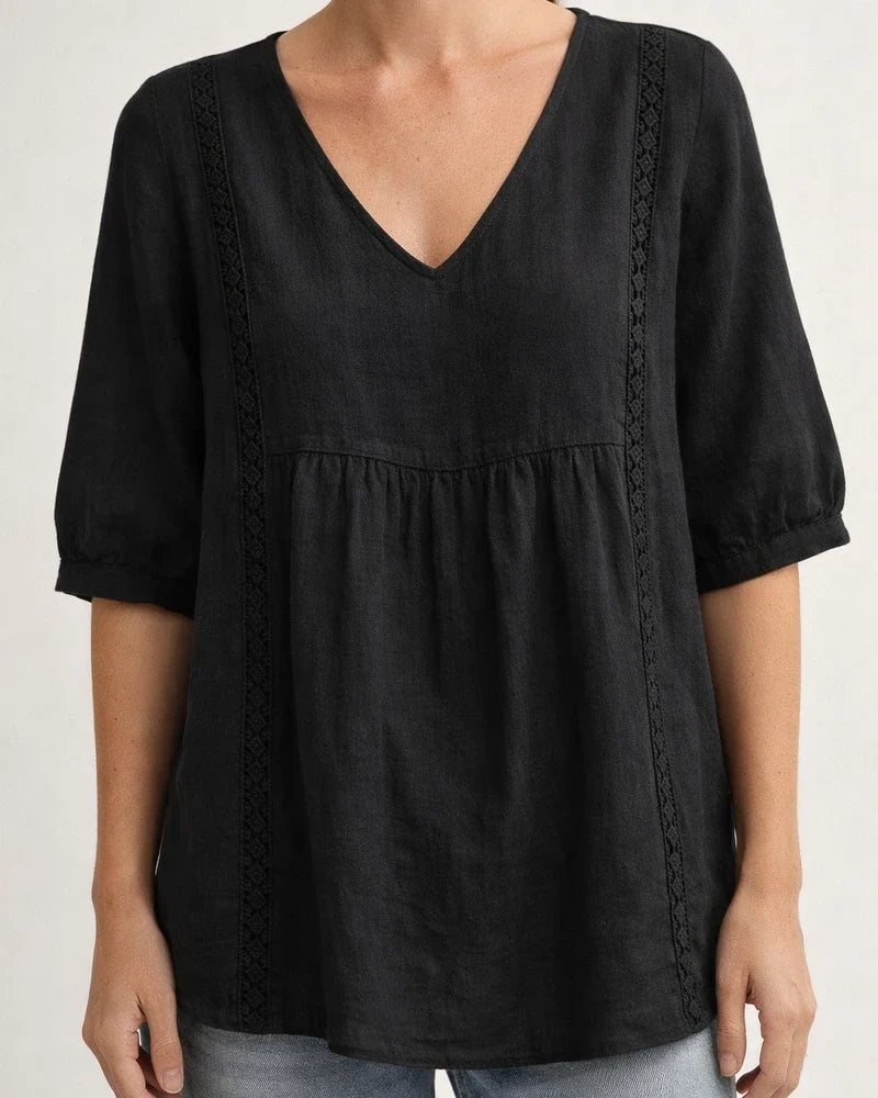 New Arrival Lace V-neck Solid Color Women's Casual 3/4-Sleeve Shirt | JRSEE:a05075a0-e97b-4155-b712-e8ada3112062