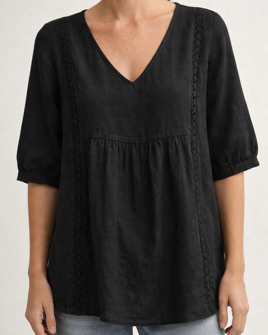 New Arrival Lace V-neck Solid Color Women's Casual 3/4-Sleeve Shirt | JRSEE:a05075a0-e97b-4155-b712-e8ada3112062