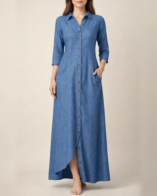 New Arrival Maxi Dress Shirt Collar Full Skirt Plus Size Casual Denim Dress | JRSEE:043bde11-6ed5-4de1-8a35-dfaffaf0a466