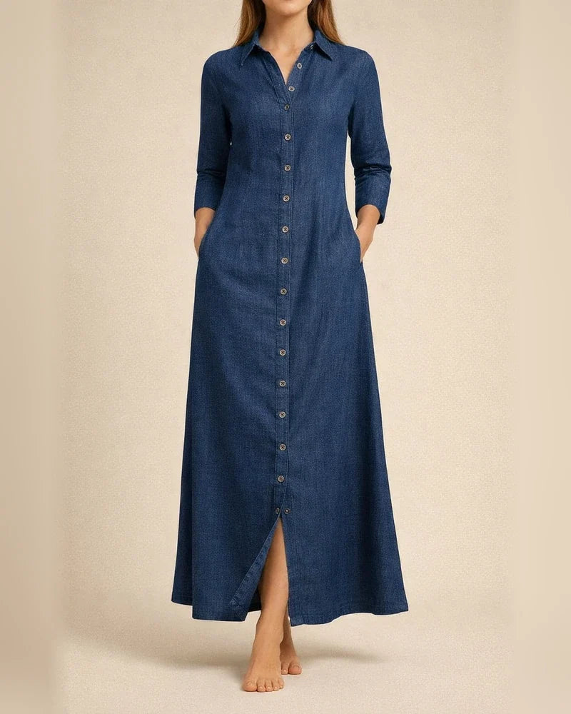 New Arrival Maxi Dress Shirt Collar Full Skirt Plus Size Casual Denim Dress | JRSEE:7da8a911-123f-485e-b077-3015670f212c