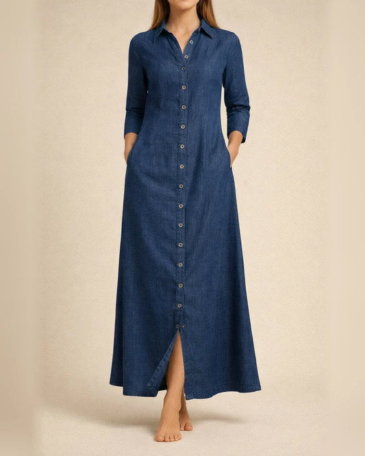New Arrival Maxi Dress Shirt Collar Full Skirt Plus Size Casual Denim Dress | JRSEE:7da8a911-123f-485e-b077-3015670f212c