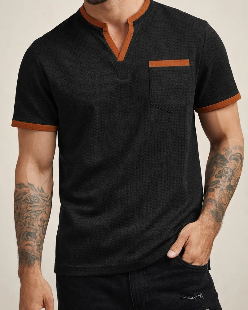 New Arrival Men's Casual T-Shirt: Large Checkered V-neck Short-Sleeve Fashion T-Shirt | JRSEE:03bdf345-2031-4b46-aa14-74c723a5c4b1