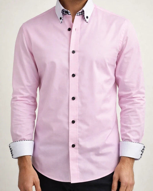 New Arrival Men's Fashionable Double-Layer Collar Long-Sleeve Casual Shirt | JRSEE:da851d18-f65b-4359-922a-997ad5dea9e1