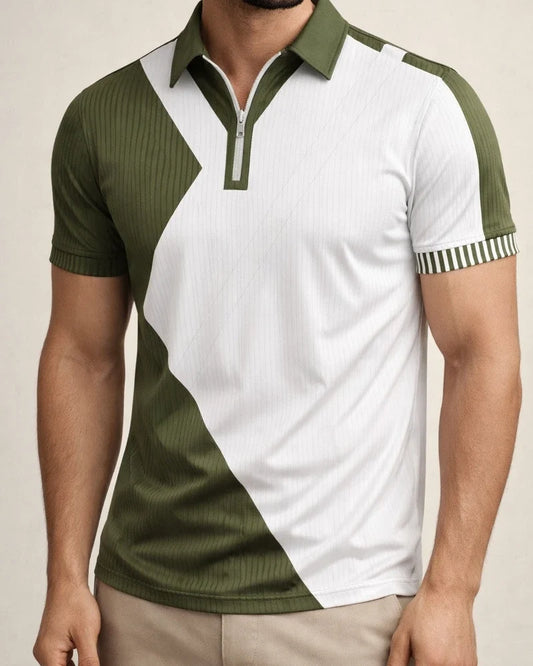 New Arrival Men's Zipper-Front Printed Short-Sleeve Casual Polo Shirt | JRSEE:0130c195-f798-43c1-86d5-15833f97a7cf