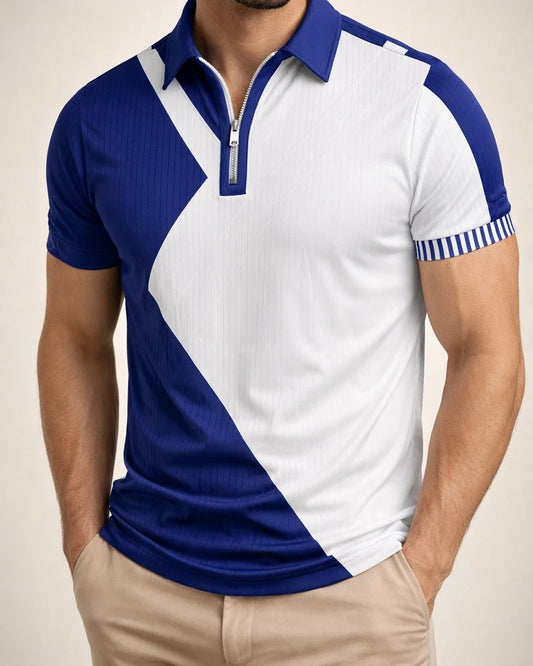 New Arrival Men's Zipper-Front Printed Short-Sleeve Casual Polo Shirt | JRSEE:00790dcc-05c2-4160-8c0e-f740e68b972f