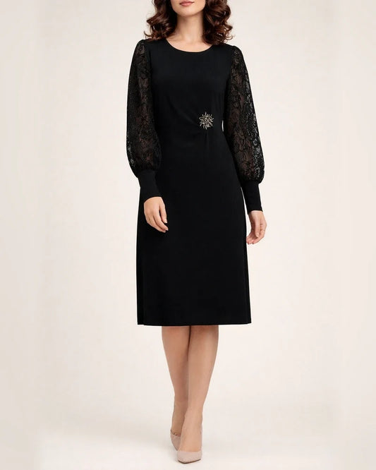 New Arrival Spring Fall Women's Lace Long-Sleeve Patchwork Fitted Lantern-Sleeve Dress | JRSEE:05694902-857f-460d-9dda-1e049ac901ec