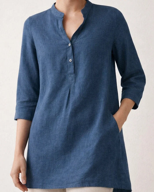 New Arrival Summer Casual Stand-Up Collar Loose-Fit Women’s Cotton-Linen Shirt | JRSEE:fca180c9-bec0-4595-80c5-04a92c4ef681